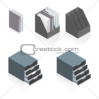 Folders and storage boxes detailed isometric set