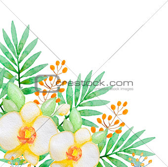 Watercolor background with yellow orchids