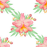 Watercolor seamless pattern with red orchids
