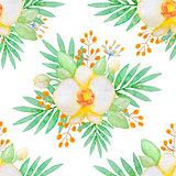 Watercolor seamless pattern with yellow orchids