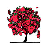 Tree with mix of red berries, sketch for your design