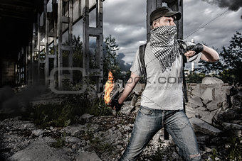 Man with Molotov cocktail