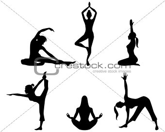 Girls practicing yoga silhouettes