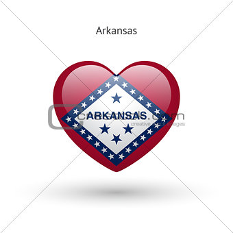Love Arkansas state symbol. Heart flag icon.