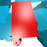 Alabama map on blue USA map