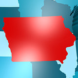 Iowa map on blue USA map