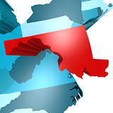 Maryland map on blue USA map