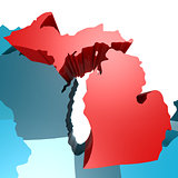Michigan map on blue USA map