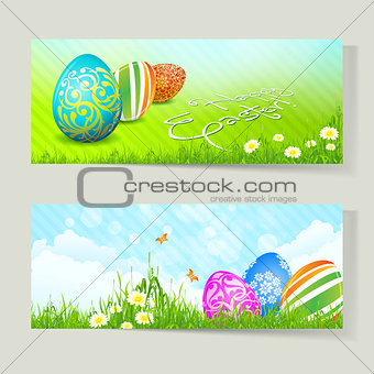 Set of Easter Cards with Decorated Eggs