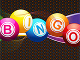 bingo balls and neon waves on metallic background