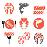 Salmon fish and meal - food icons set