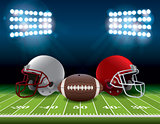 American Football Field with Helmets and Ball Illustration