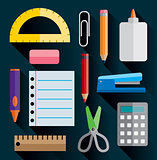 Office and School Supplies Flat Images Illustration