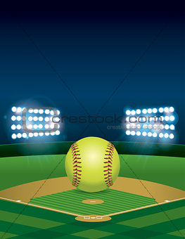 Softball on Softball Field Illustration