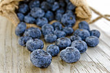 wet blueberries in burlap bag