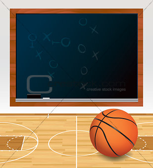 Basketball Chalkboard on Court Illustration