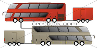 Double decker bus with attached trailer 