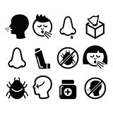 Cold, flu icons - nasal infection, allergy, nose design
