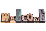 Welcome sign in mixed wood type