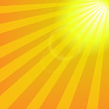 Bright yellow sun with rays abstract travel background