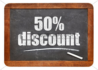 fifty percent discount blackboard sign