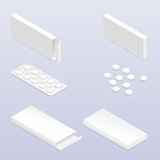 Tablets in blister and packaging detailed isometric icon set