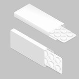 Tablets blister inside package detailed isometric icon set