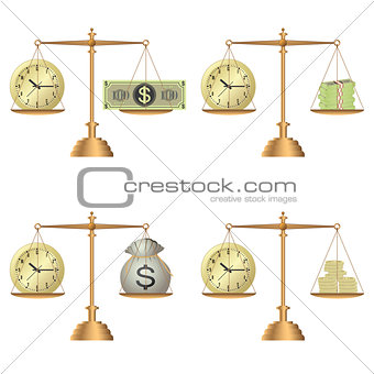 Scales with clock and money