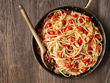 rustic spicy italian crab and cherry tomato spaghetti pasta