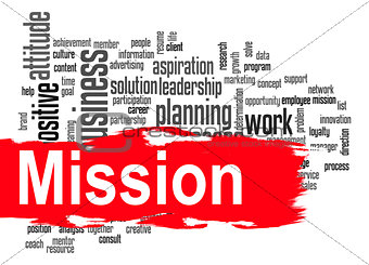 Mission word cloud with red banner