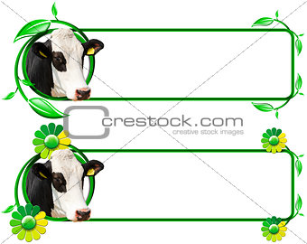 Banners with Head of Cow Leafs and Flowers