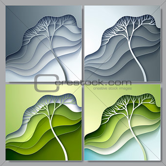 Set of Vector illustration with stylized tree