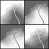 Set of illustrations with stylized tree