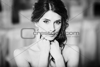 Emotional portrait of young bride