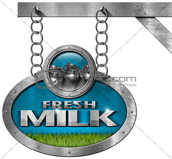 Fresh Milk -  Metallic Sign with Chain