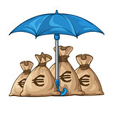 Umbrella protecting sacks with money currency dollar