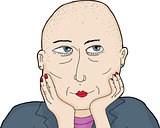 Isolated Wondering Woman with Shaved Head