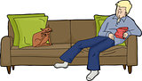 Isolated Man on Loveseat with Cat