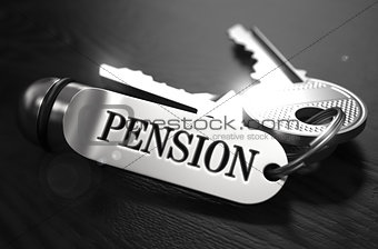 Pension Concept. Keys with Keyring.