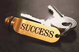 Keys to Success. Concept on Golden Keychain.