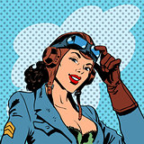 Pin up girl pilot aviation army beauty pop art retro