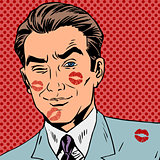 Traces of a kiss on the man face pop art retro