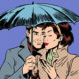 Rain man and woman under umbrella romantic relationship courtshi