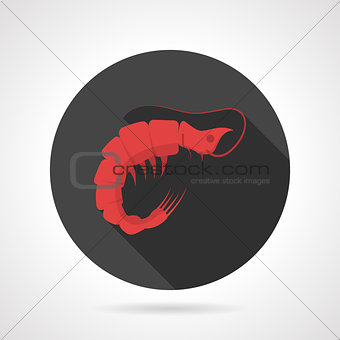 Red prawn black round vector icon