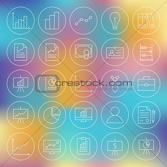 Line Circle Finance Business Office Icons Set