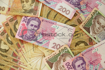 Ukrainian money in cash of different value