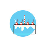 Line Icon with Flat Graphics Element of Birthday Cake Vector Ill