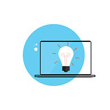 Line Icon with Flat Graphics Element of  Idea Bulb and Laptop Co