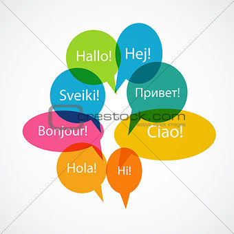 Set of Speech Bubble with Hello Word on Different Languages (Dan