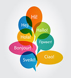Set of Speech Bubble with Hello Word on Different Languages (Dan